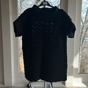 Modern Hand Crocheted Black Wool Sweater Tunic SZ M/L